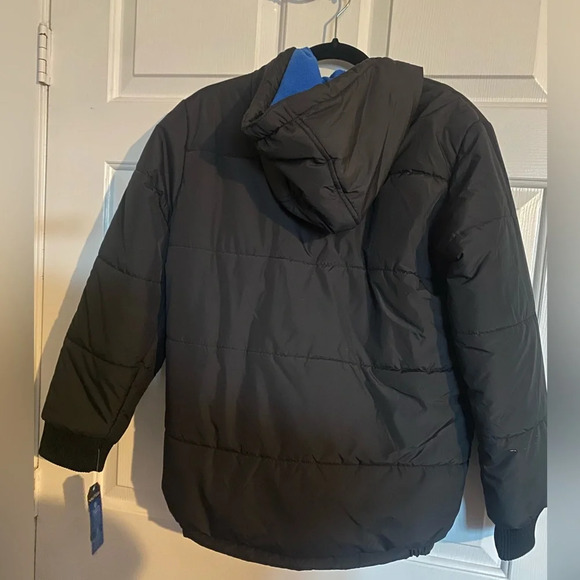 Nautica NWT Youth Blue Black Hooded Signature Puffer Coat - Picture 3 of 4